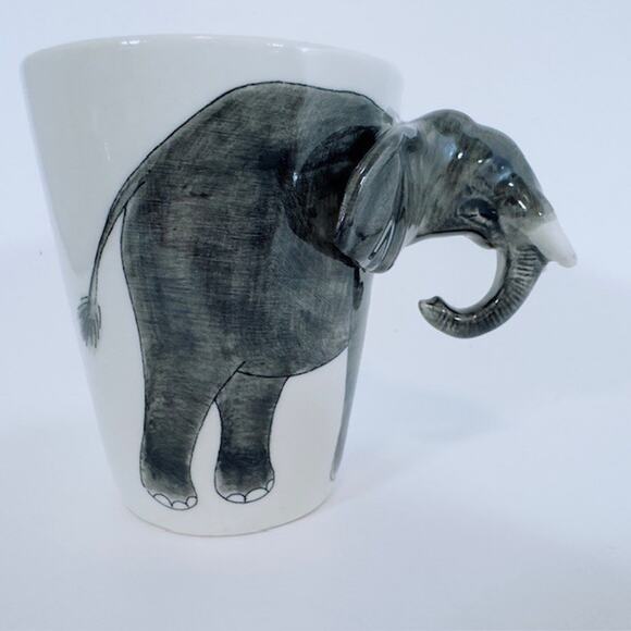 World Market 3D Elephant Trunk Tusks White Ceramic Handle Coffee Mug Cup 12 oz - Picture 2 of 14